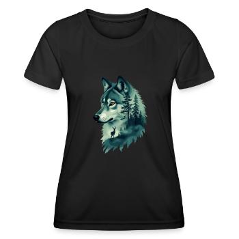 Majestätischer Wolf und Hirsch Natur Kunst - Frauen Funktions-T-Shirt - Schwarz - Vorne - AI Model Female 172 light (172cm)