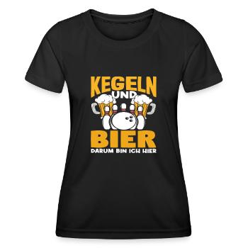 Bowling and beer That's why I'm fun here - Women's Functional T-Shirt - black - Front - AI Model Female 172 light (172cm)
