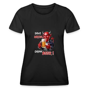 Save Water, Drink Beer - Funny Party Devil - Women's Functional T-Shirt - black - Front - AI Model Female 172 light (172cm)