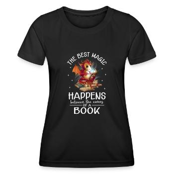 Bücherwurm Drache Fantasy Buchliebhaber - Frauen Funktions-T-Shirt - Schwarz - Vorne - AI Model Female 172 light (172cm)