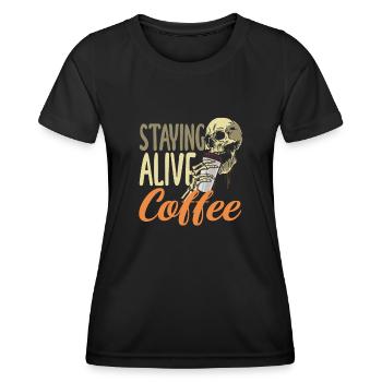 Coffee Lover Skeleton Stays Awake - Women's Functional T-Shirt - black - Front - AI Model Female 172 light (172cm)