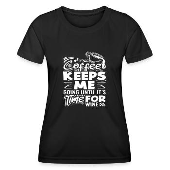 Kaffee Liebhaber Spruch: Kaffee Hält Mich Am - Frauen Funktions-T-Shirt - Schwarz - Vorne - AI Model Female 172 light (172cm)