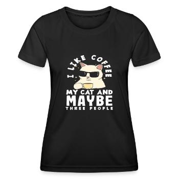Kaffee Liebhaber Katze Und Vielleicht Drei - Frauen Funktions-T-Shirt - Schwarz - Vorne - AI Model Female 172 light (172cm)