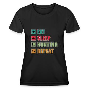 Eat Sleep Hunt Repeat Jäger Jagd - Frauen Funktions-T-Shirt - Schwarz - Vorne - AI Model Female 172 light (172cm)
