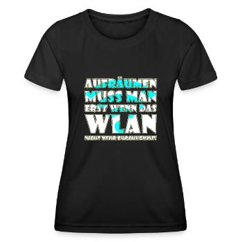 Erst aufräumen wenn das WLAN Signal schwach wird - Frauen Funktions-T-Shirt - Schwarz - Vorne - AI Model Female 172 light (172cm)