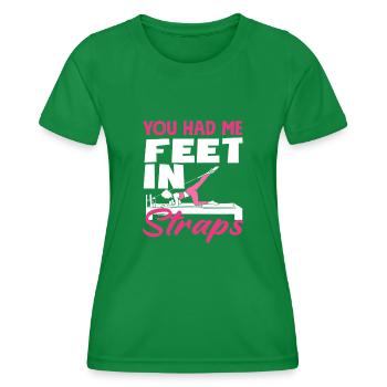 Pilates You Had Me In Straps - Women's Functional T-Shirt - kelly green - Front - AI Model Female 172 dark (172cm)