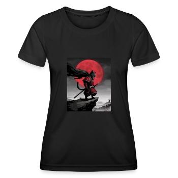 Kriegerkatze Japanische Katze Samurai Katze - Frauen Funktions-T-Shirt - Schwarz - Vorne - AI Model Female 172 light (172cm)