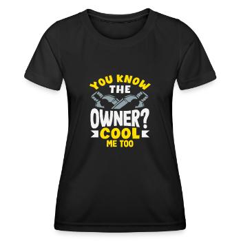 Vous connaissez le propriétaire ? Barman cool - T-shirt sport Femme - noir - Devant - AI Model Female 172 light (172cm)