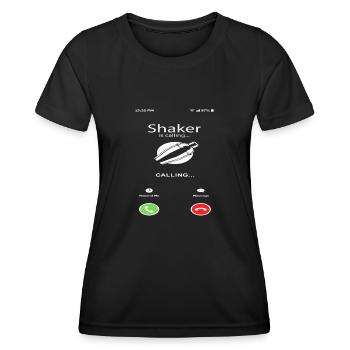 Shaker appelle un drôle de barman en disant - T-shirt sport Femme - noir - Devant - AI Model Female 172 light (172cm)