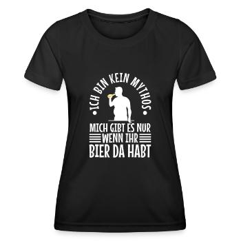 Kein Mythos mich gibt es nur wenn ihr Bier da habt - Frauen Funktions-T-Shirt - Schwarz - Vorne - AI Model Female 172 light (172cm)