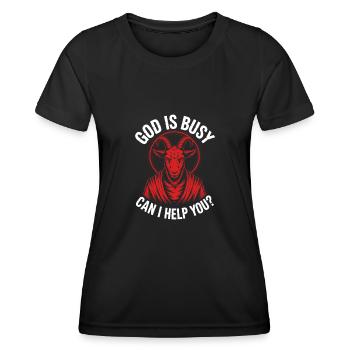 Gott ist beschäftigt! Atheismus Satanismus - Frauen Funktions-T-Shirt - Schwarz - Vorne - AI Model Female 172 light (172cm)