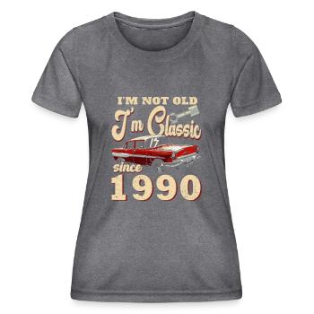 Jahrgang 1990 - Frauen Funktions-T-Shirt - dunkle Melange  - Vorne - AI Model Female 172 light (172cm)