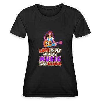 L’amour est mon arme, la musique est ma religion. - T-shirt sport Femme - noir - Devant - AI Model Female 172 light (172cm)