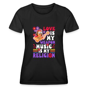 L’amour est mon arme, la musique est ma religion. - T-shirt sport Femme - noir - Devant - AI Model Female 172 light (172cm)