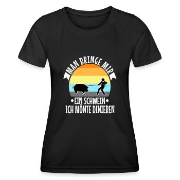 Man bringe mir ein Schwein, ich möchte dinieren. - Frauen Funktions-T-Shirt - Schwarz - Vorne - AI Model Female 172 light (172cm)