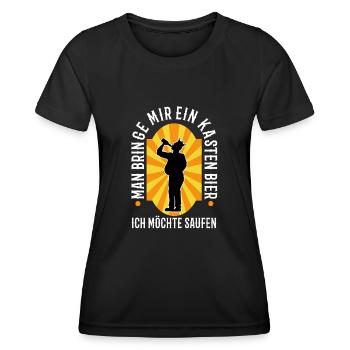 Man bringe mir ein Kasten Bier, ich möchte saufen - Frauen Funktions-T-Shirt - Schwarz - Vorne - AI Model Female 172 light (172cm)