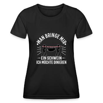 Man bringe mir ein Schwein, ich möchte dinieren. - Frauen Funktions-T-Shirt - Schwarz - Vorne - AI Model Female 172 light (172cm)
