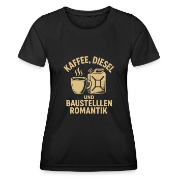 Baustelle Kaffee und Diesel - Baustellen Romantik - Frauen Funktions-T-Shirt - Schwarz - Vorne - AI Model Female 172 light (172cm)