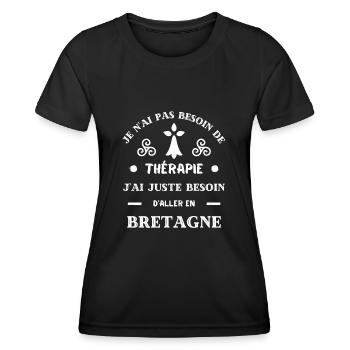 t shirt therapie bretagne humour breton homme - T-shirt sport Femme - noir - Devant - AI Model Female 172 light (172cm)