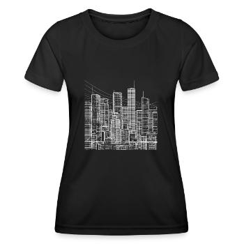 Großstadt Metropole mit Wolkenkratzern - Lineart - Frauen Funktions-T-Shirt - Schwarz - Vorne - AI Model Female 172 light (172cm)