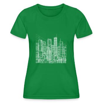 Big city metropolis with skyscrapers - Lineart - Women's Functional T-Shirt - kelly green - Front - AI Model Female 172 dark (172cm)