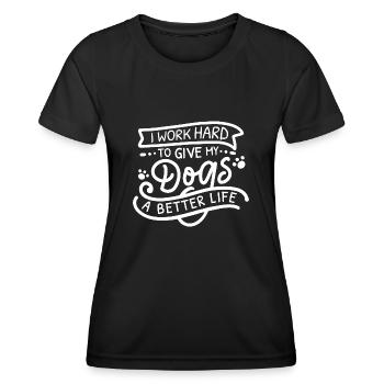 Je travaille dur chiens - T-shirt sport Femme - noir - Devant - AI Model Female 172 light (172cm)