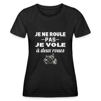 Homme Moto Motard Maillot motarde manche courte - T-shirt sport Femme - noir - Devant - AI Model Female 172 light (172cm)