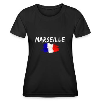 Marseille Frankreich Flagge Stadt Marseille - Frauen Funktions-T-Shirt - Schwarz - Vorne - AI Model Female 172 light (172cm)