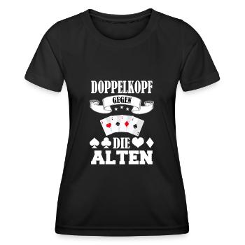 Doppelkopf Schafkopf Kartenspiel Stammtisch Alten - Frauen Funktions-T-Shirt - Schwarz - Vorne - AI Model Female 172 light (172cm)