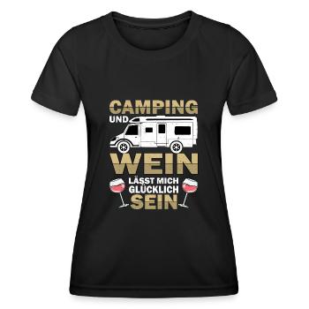 Camping Weinliebhaber Camper Wohnmobil Campen Wein - Frauen Funktions-T-Shirt - Schwarz - Vorne - AI Model Female 172 light (172cm)