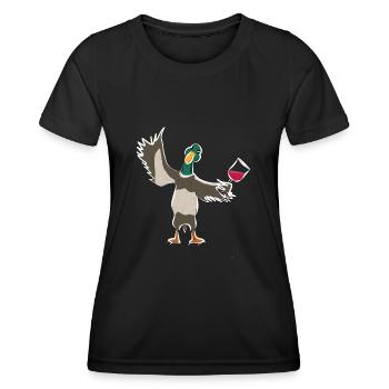 Sweet duck duck with red wine invites you to drink - Women's Functional T-Shirt - black - Front - AI Model Female 172 light (172cm)
