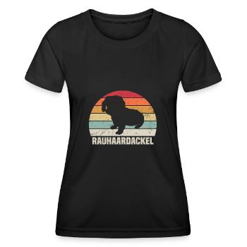 Rough-haired dachshund Dachshund | Rough-haired dachshund - Women's Functional T-Shirt - black - Front - AI Model Female 172 light (172cm)