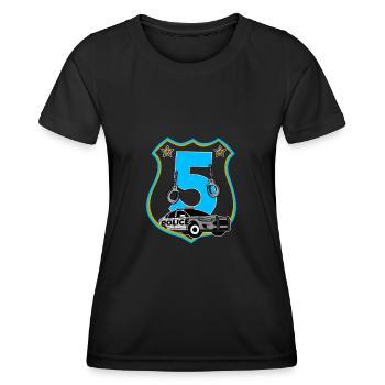 J’ai 5 | 5e anniversaire policier garçons - T-shirt sport Femme - noir - Devant - AI Model Female 172 light (172cm)