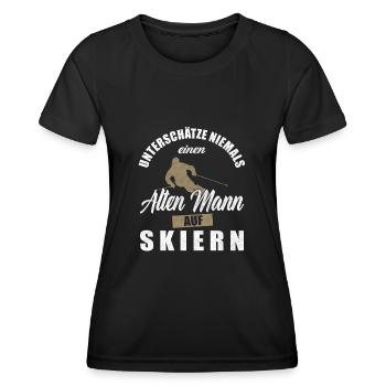 Unterschätze Niemals Einen Alten Mann Auf Skiern - Frauen Funktions-T-Shirt - Schwarz - Vorne - AI Model Female 172 light (172cm)