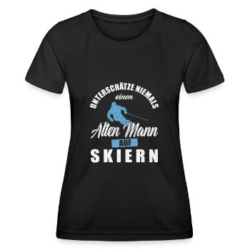 Unterschätze Niemals Einen Alten Mann Auf Skiern - Frauen Funktions-T-Shirt - Schwarz - Vorne - AI Model Female 172 light (172cm)