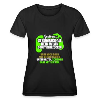 Gestern Stromausfall Gamer Zocken Videospiele - Frauen Funktions-T-Shirt - Schwarz - Vorne - AI Model Female 172 light (172cm)
