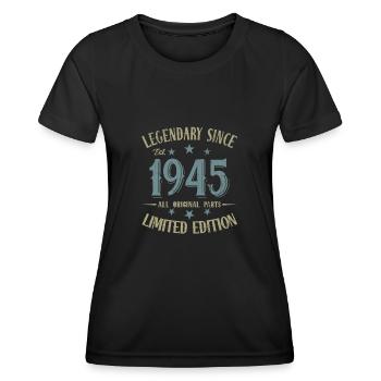 Légendaire depuis né en 1945 Anniversaire - T-shirt sport Femme - noir - Devant - AI Model Female 172 light (172cm)
