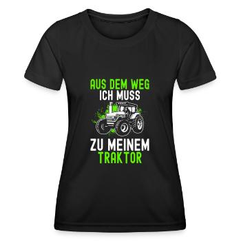 Aus Dem Weg Ich Muss Zu Meinem Traktor Landwirt - Frauen Funktions-T-Shirt - Schwarz - Vorne - AI Model Female 172 light (172cm)