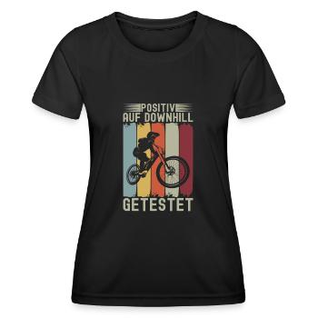 Positiv Auf Mountainbike Downhill Mtb Radfahrer - Frauen Funktions-T-Shirt - Schwarz - Vorne - AI Model Female 172 light (172cm)