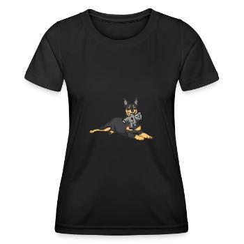 Australian Kelpie Stofftier - Frauen Funktions-T-Shirt - Schwarz - Vorne - AI Model Female 172 light (172cm)