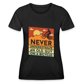 Never Underestimate an Old Guy on a Bicycle - Frauen Funktions-T-Shirt - Schwarz - Vorne - AI Model Female 172 light (172cm)