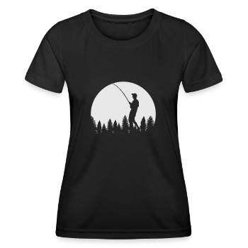 Retro Graphic Angler Fisherman Sport Fisherman Fishing - Women's Functional T-Shirt - black - Front - AI Model Female 172 light (172cm)