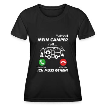 Camping Camper Campen anrufen - Frauen Funktions-T-Shirt - Schwarz - Vorne - AI Model Female 172 light (172cm)