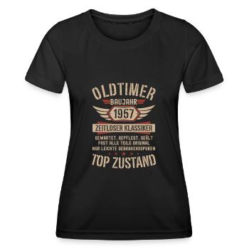 Oldtimer Baujahr 1957 Geboren Jahrgang Geburtstag - Frauen Funktions-T-Shirt - Schwarz - Vorne - AI Model Female 172 light (172cm)