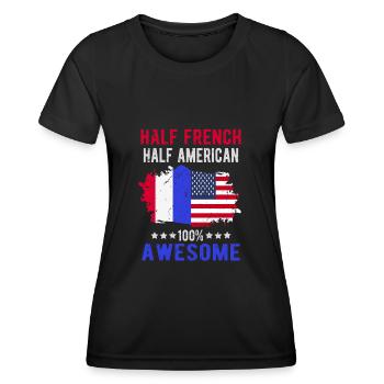 Moitié Français moitié américain - T-shirt sport Femme - noir - Devant - AI Model Female 172 light (172cm)