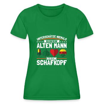Unterschätze niemals einen alten Mann Schafkopf - Frauen Funktions-T-Shirt - Kelly Green - Vorne - AI Model Female 172 dark (172cm)