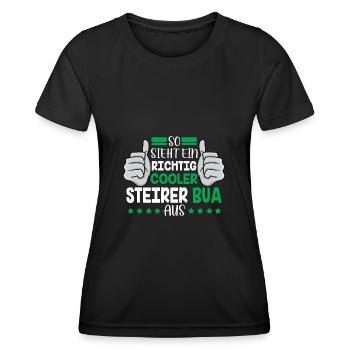 Voici à quoi ressemble un vrai Bua de Styrie de Styrie - T-shirt sport Femme - noir - Devant - AI Model Female 172 light (172cm)