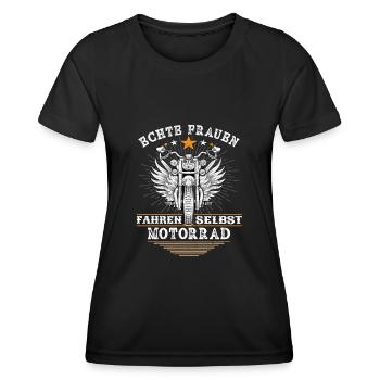 Echte Frauen fahren Motorrad - Bikerin Sprüche - Frauen Funktions-T-Shirt - Schwarz - Vorne - AI Model Female 172 light (172cm)