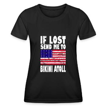 Bikini Atoll Flagge Spruch - Frauen Funktions-T-Shirt - Schwarz - Vorne - AI Model Female 172 light (172cm)