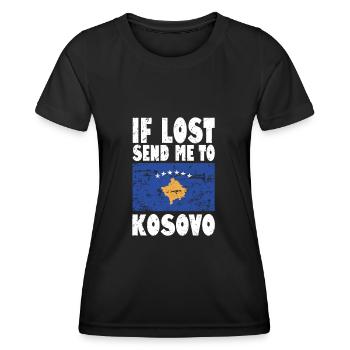 Slogan du drapeau du Kosovo - T-shirt sport Femme - noir - Devant - AI Model Female 172 light (172cm)